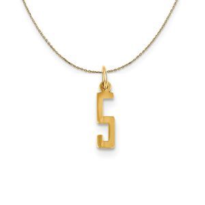 14k Yellow Gold, Alumni Small Elongated Number 5 Necklace - 18 Inch